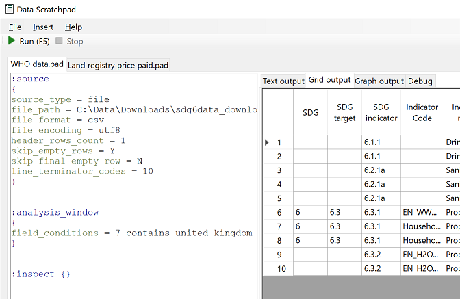 Screenshot of the Data Scratchpad application